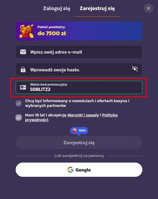 Wprowadzanie Coolzino kod promocyjny Wprowadzanie Coolzino kod promocyjny