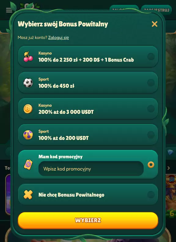 GoKong casino umożliwia wprowadzenie kodu promocyjnego podczas rejestracji