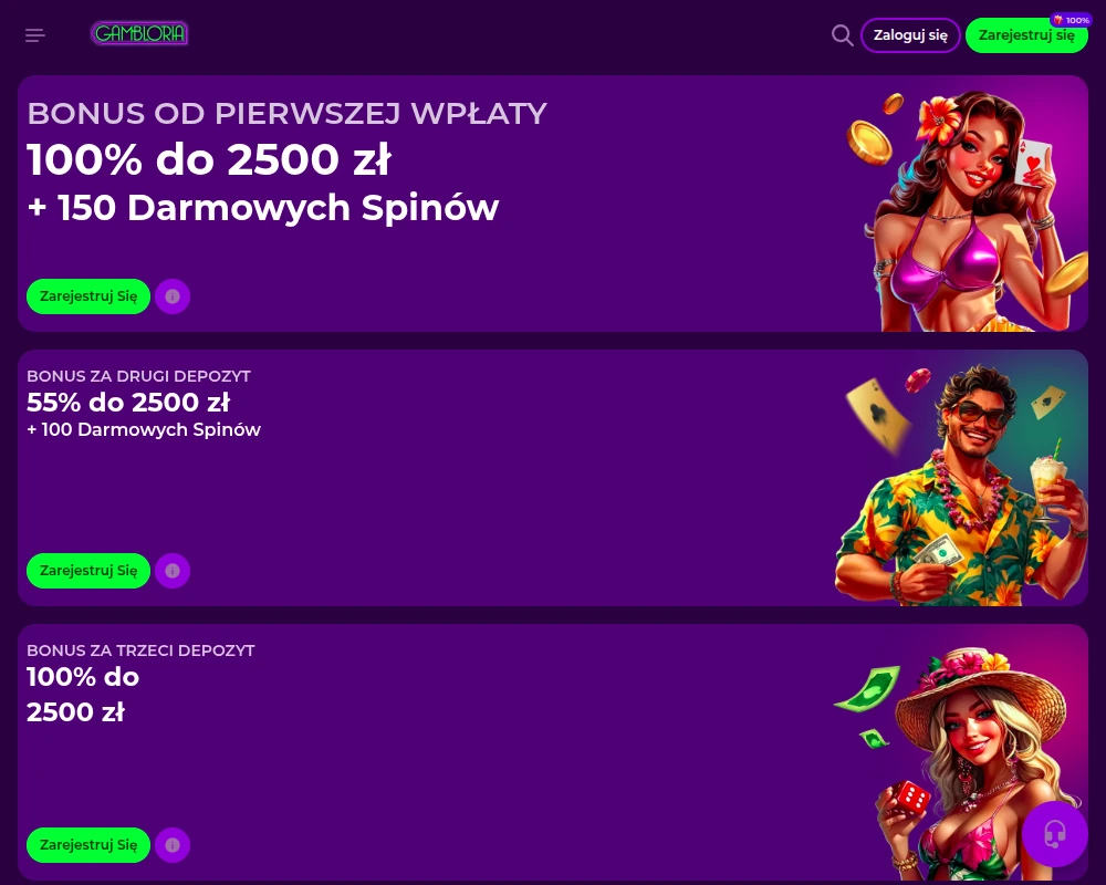 Gambloria bonus bez depozytu i inne promocje