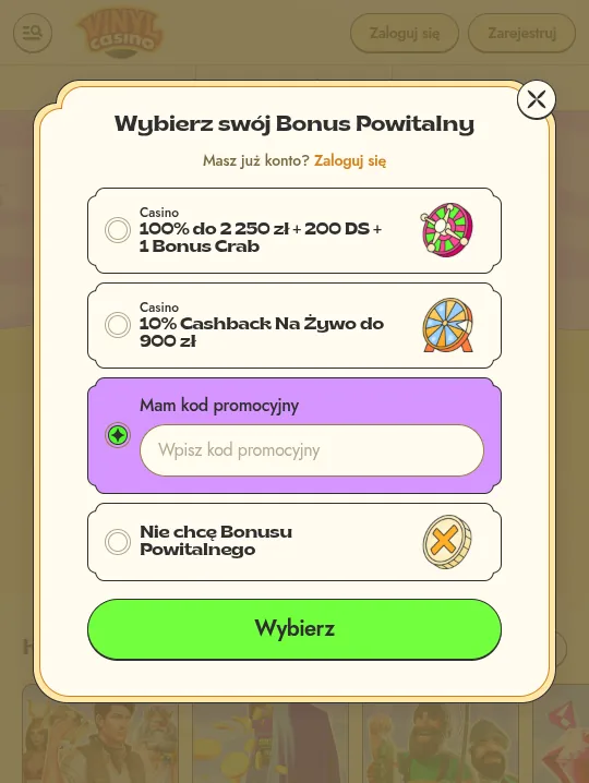 Vinyl casino promo code no deposit wprowadzanie